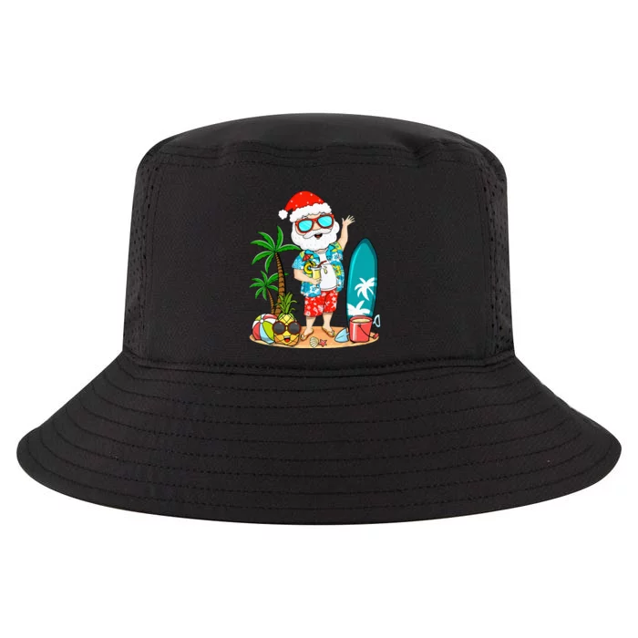 Summer Christmas In July Tropical Santa Surfing Hawaiian Cool Comfort Performance Bucket Hat