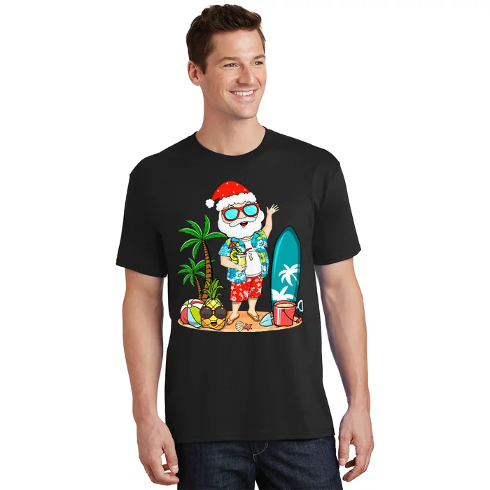 Summer Christmas In July Tropical Santa Surfing Hawaiian T-Shirt