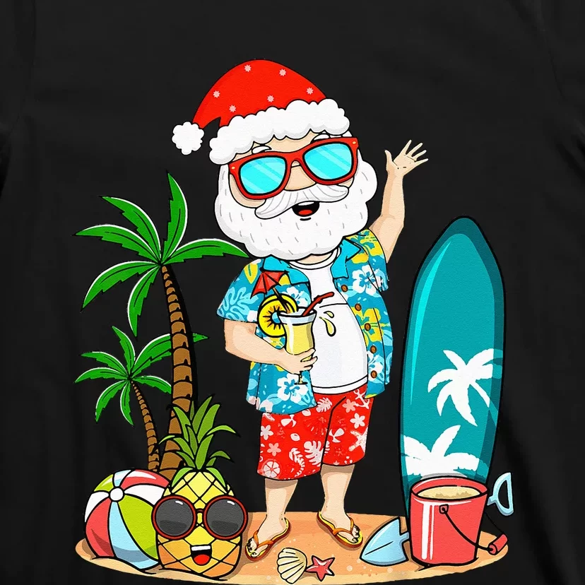 Summer Christmas In July Tropical Santa Surfing Hawaiian T-Shirt