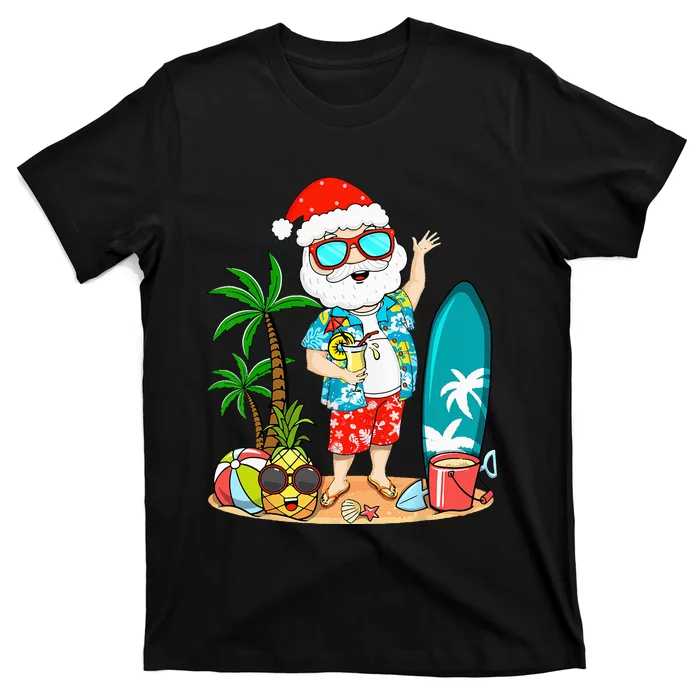 Summer Christmas In July Tropical Santa Surfing Hawaiian T-Shirt