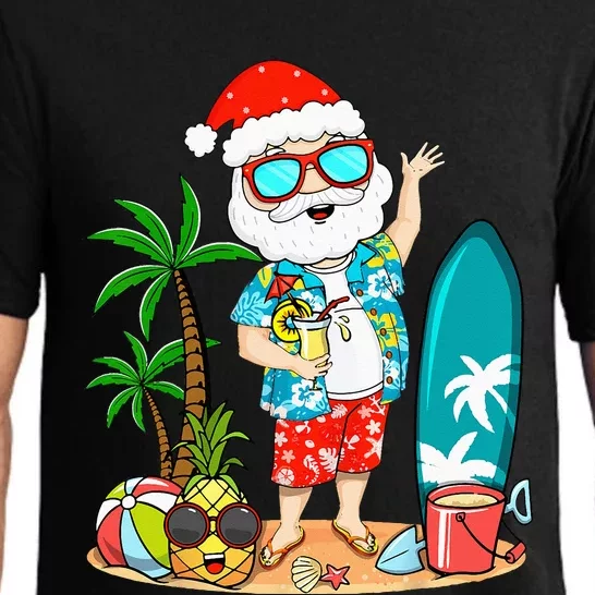 Summer Christmas In July Tropical Santa Surfing Hawaiian Pajama Set