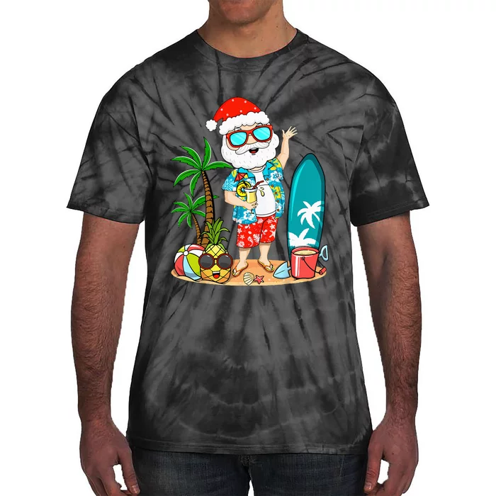 Summer Christmas In July Tropical Santa Surfing Hawaiian Tie-Dye T-Shirt