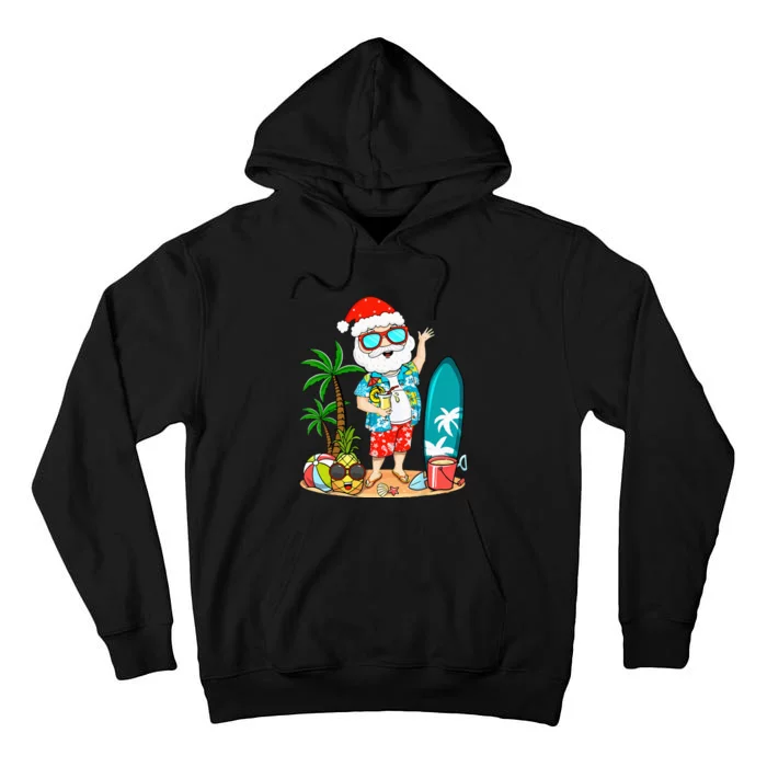 Summer Christmas In July Tropical Santa Surfing Hawaiian Tall Hoodie