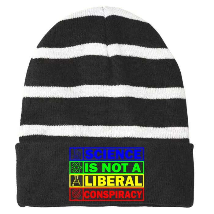 Science Is Not A Liberal Conspiracy Funny Striped Beanie with Solid Band