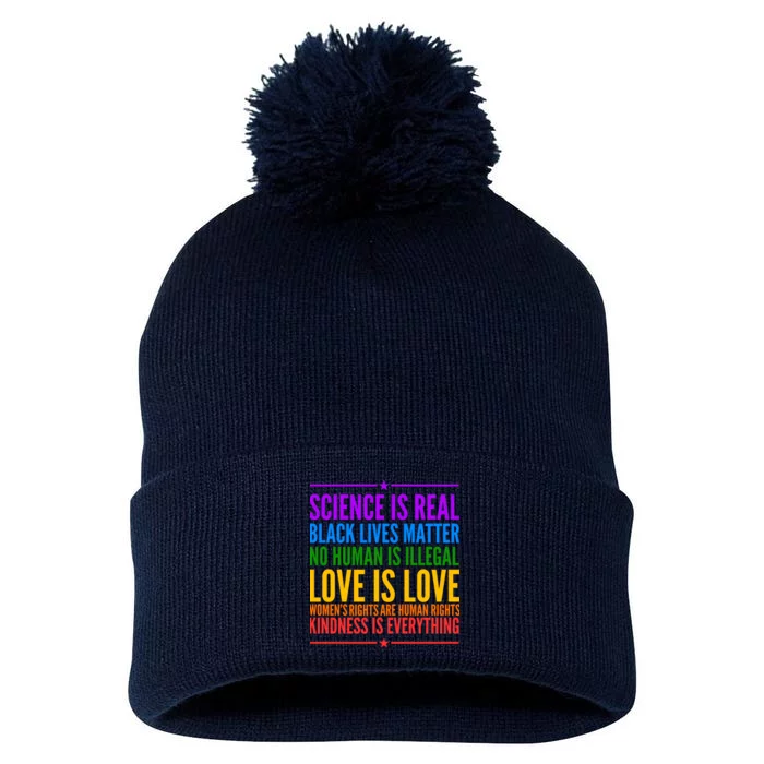 Science Is Real Black Lives Matter Love Is Love Pom Pom 12in Knit Beanie