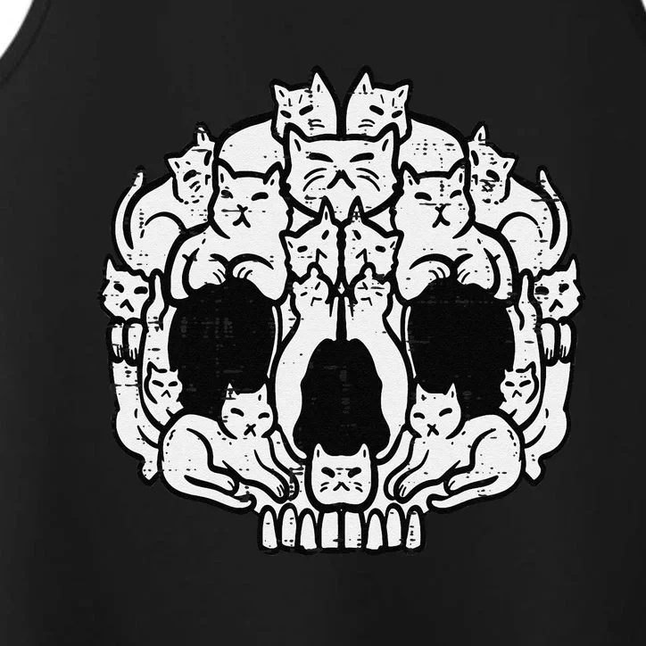 Skull Cats Kitten Kitty Skeleton Halloween Funny Funny Performance Tank