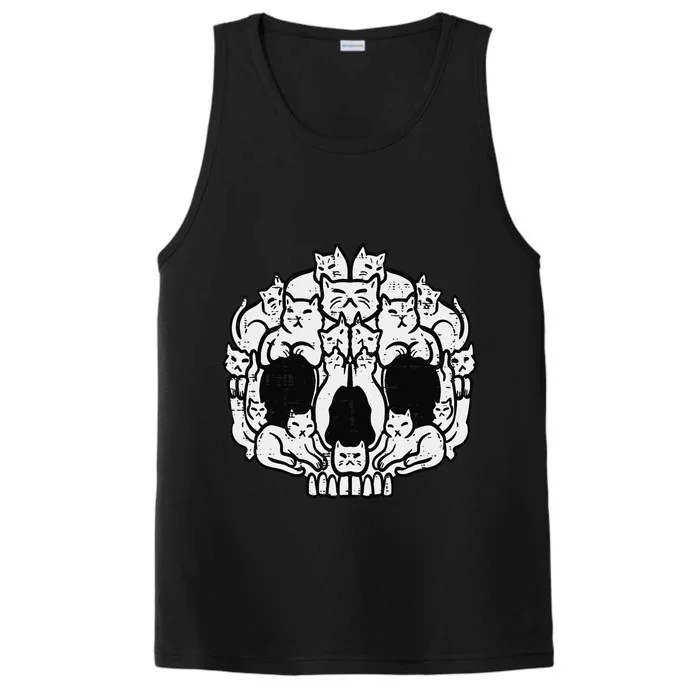 Skull Cats Kitten Kitty Skeleton Halloween Funny Funny Performance Tank