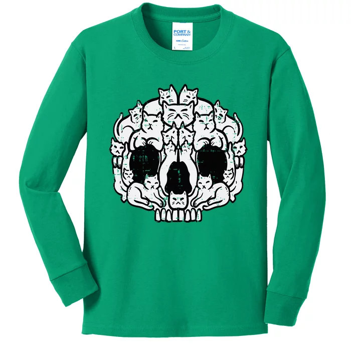 Skull Cats Kitten Kitty Skeleton Halloween Kids Long Sleeve Shirt