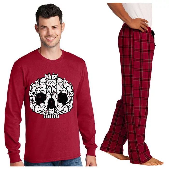 Skull Cats Kitten Kitty Skeleton Halloween Long Sleeve Pajama Set