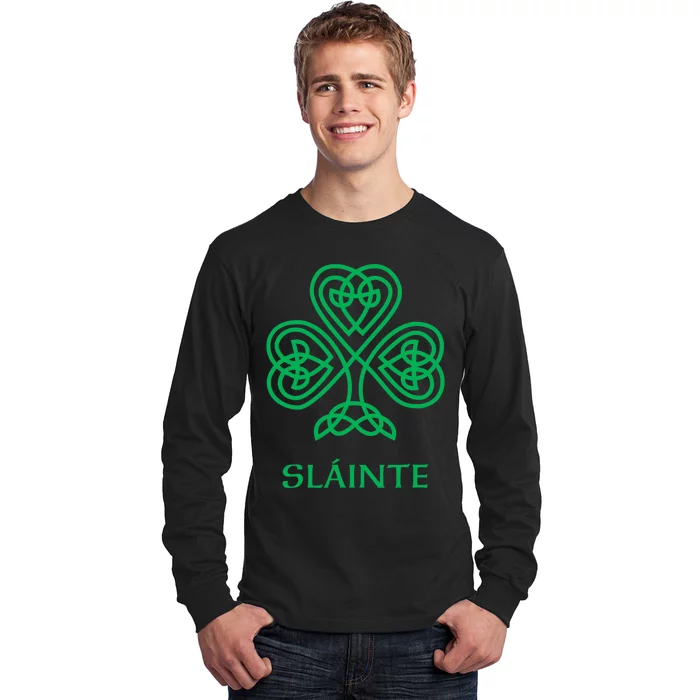 Slainte Celtic Knot Irish Shamrock Long Sleeve Shirt