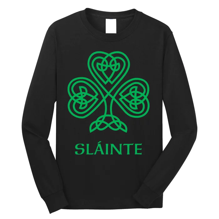 Slainte Celtic Knot Irish Shamrock Long Sleeve Shirt