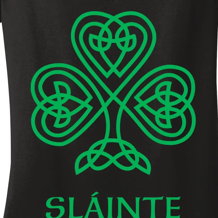 Slainte Celtic Knot Irish Shamrock Women's V-Neck T-Shirt