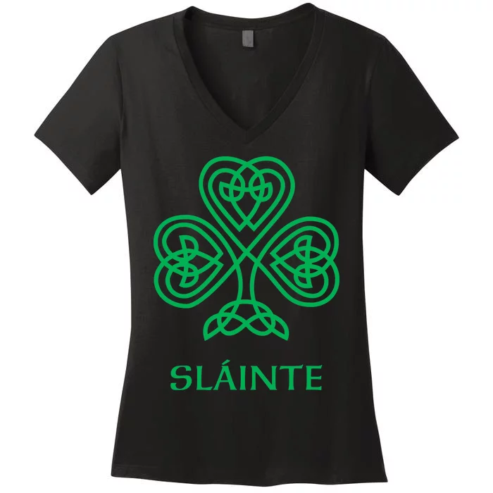 Slainte Celtic Knot Irish Shamrock Women's V-Neck T-Shirt