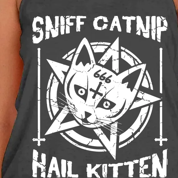 Sniff Catnip Kitten Death Metal Cat Rock Music Women's Knotted Racerback Tank