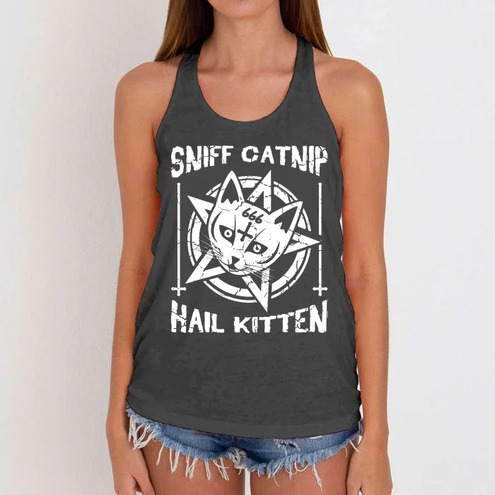 Sniff Catnip Kitten Death Metal Cat Rock Music Women's Knotted Racerback Tank