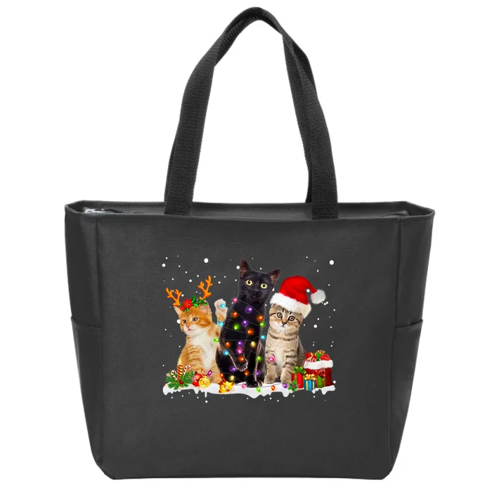 Santa Cat Light Gorgeous Reindeer Pajama Christmas Cat Lover Zip Tote Bag