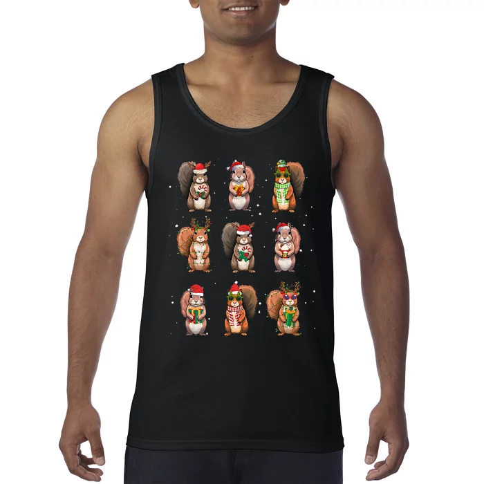 Squirrels Christmas Lights Decor Funny Squirrel Lover Pajama Tank Top