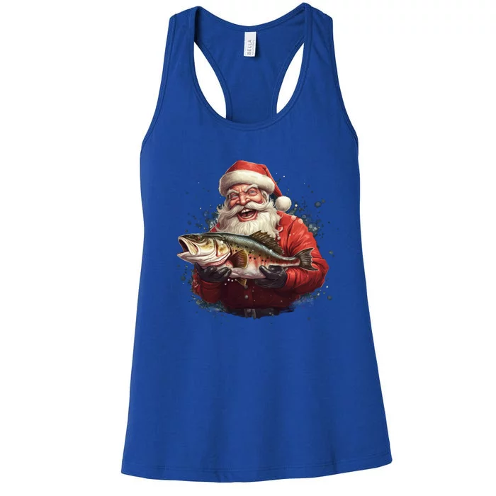 Santa Claus Likes Fishing And Made A Big Catch Merry Xmas Gift Women's Racerback Tank