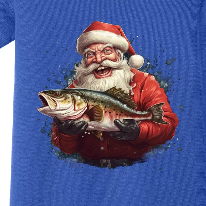 Santa Claus Likes Fishing And Made A Big Catch Merry Xmas Gift Baby Bodysuit