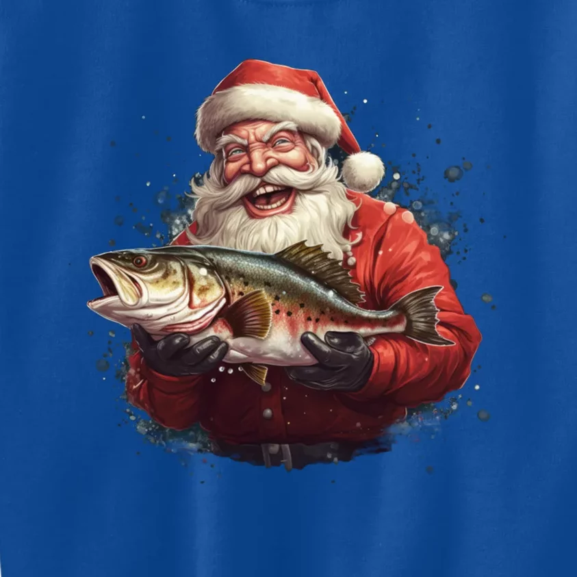 Santa Claus Likes Fishing And Made A Big Catch Merry Xmas Gift Kids Sweatshirt