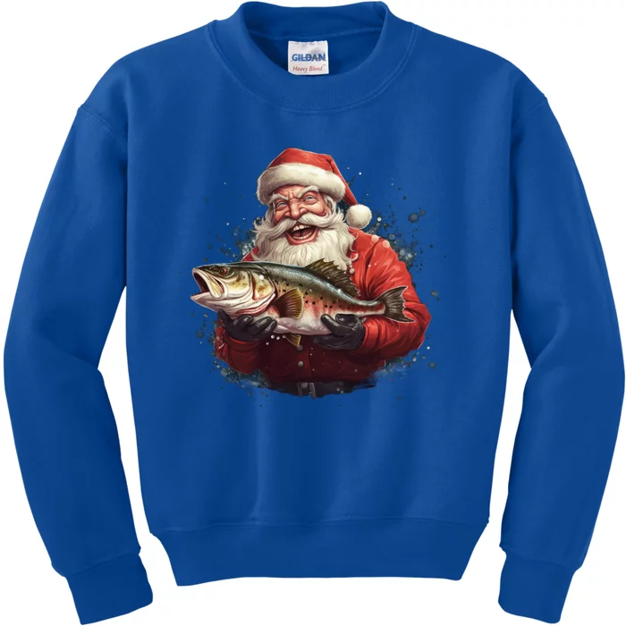 Santa Claus Likes Fishing And Made A Big Catch Merry Xmas Gift Kids Sweatshirt