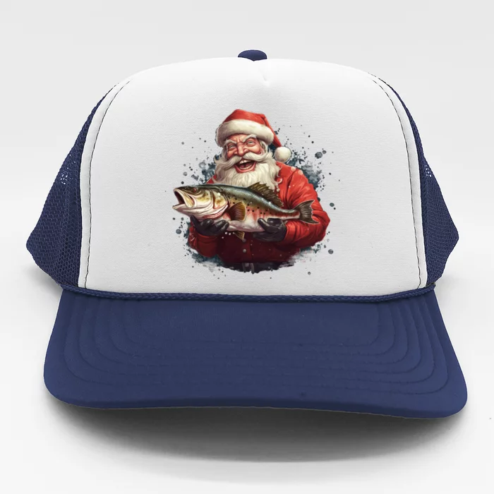 Santa Claus Likes Fishing And Made A Big Catch Merry Xmas Gift Trucker Hat