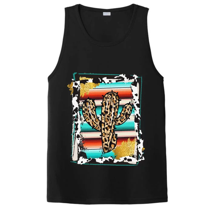 Serape Cactus Leopard Cow Pattern Print Cowgirl Rodeo Performance Tank