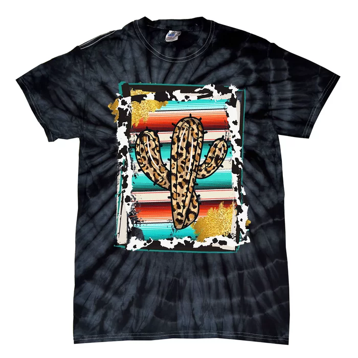 Serape Cactus Leopard Cow Pattern Print Cowgirl Rodeo Tie-Dye T-Shirt