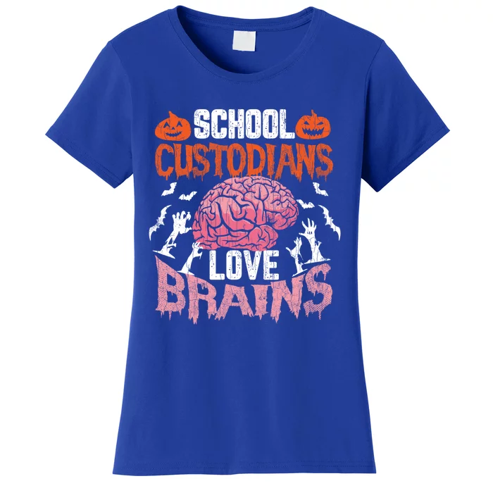 School Custodian Love Brains Funny Janitor Halloween Graphic Great Gift Women's T-Shirt