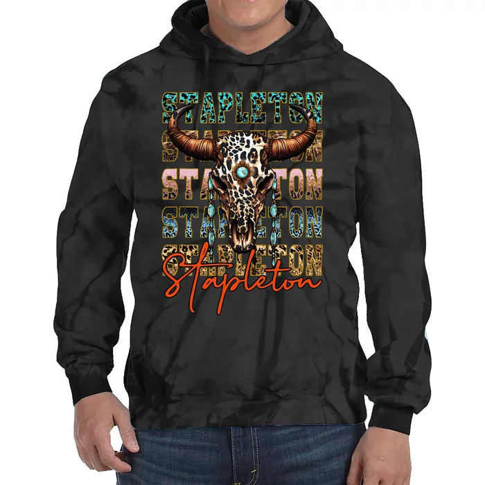 S.T.A.P.L.E.T.O.N Cow & Leopard Distressed Music Country 80s Tie Dye Hoodie