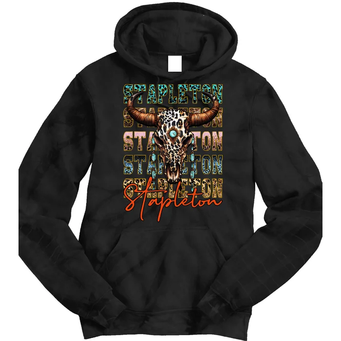 S.T.A.P.L.E.T.O.N Cow & Leopard Distressed Music Country 80s Tie Dye Hoodie