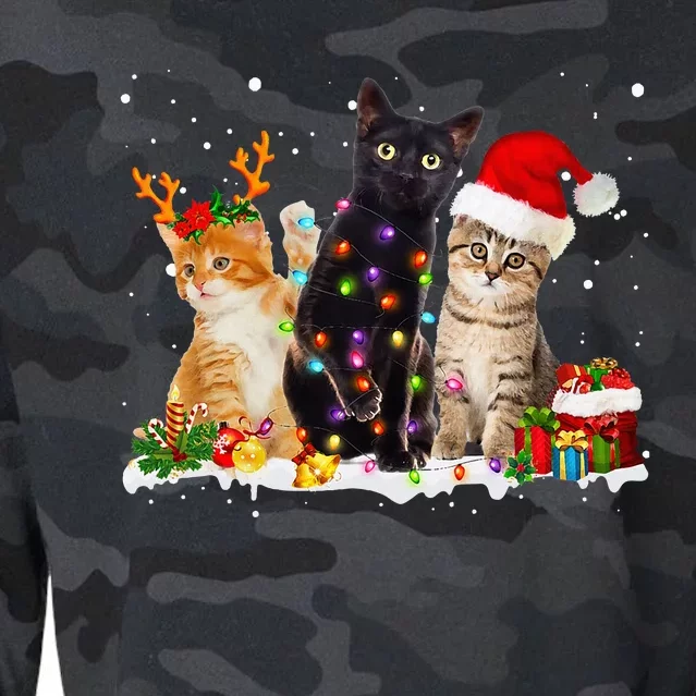 Santa Cat Light Gorgeous Reindeer Pajama Christmas Cat Lover Cropped Pullover Crew