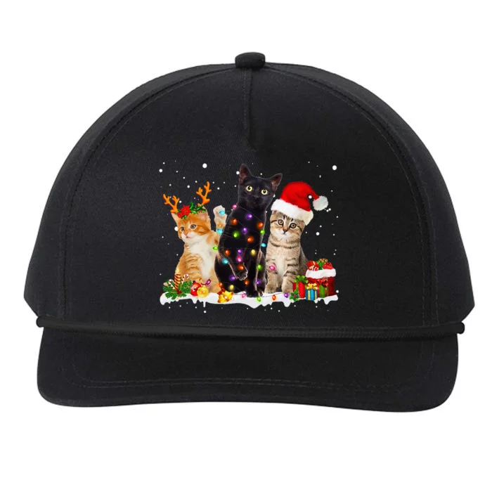 Santa Cat Light Gorgeous Reindeer Pajama Christmas Cat Lover Snapback Five-Panel Rope Hat