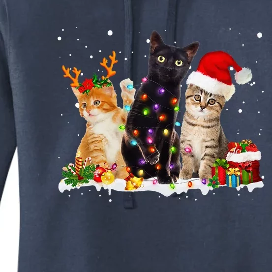 Santa Cat Light Gorgeous Reindeer Pajama Christmas Cat Lover Women's Pullover Hoodie