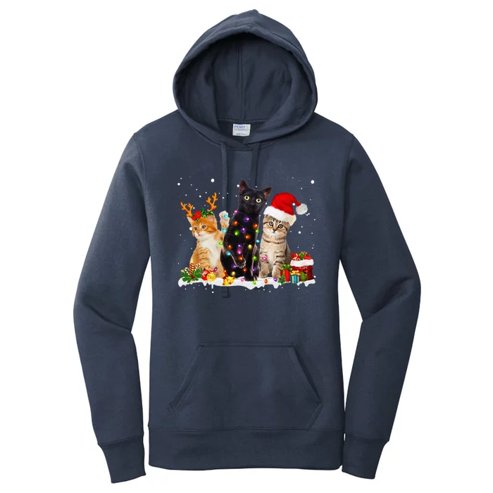 Santa Cat Light Gorgeous Reindeer Pajama Christmas Cat Lover Women's Pullover Hoodie