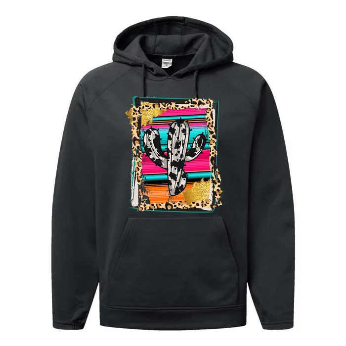 Serape Cactus Leopard Cow Pattern Print Cowgirl Rodeo Performance Fleece Hoodie