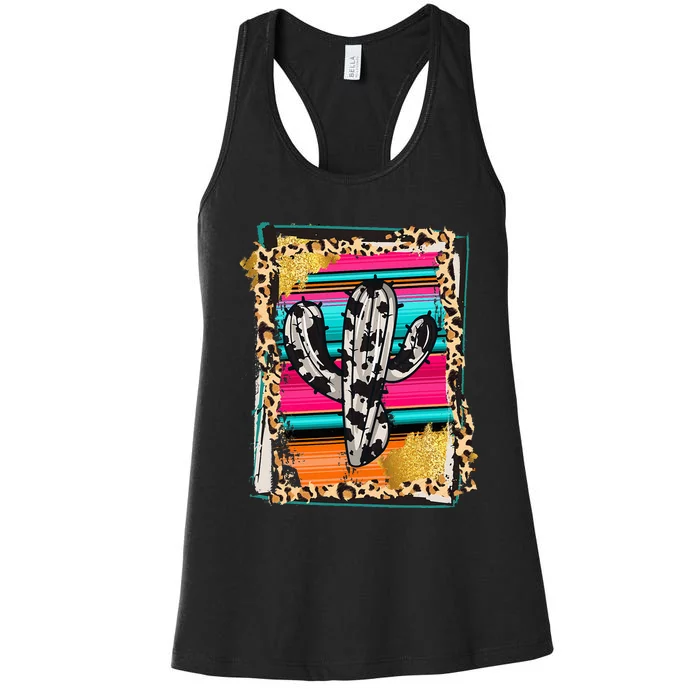 Serape Cactus Leopard Cow Pattern Print Cowgirl Rodeo Women's Racerback Tank