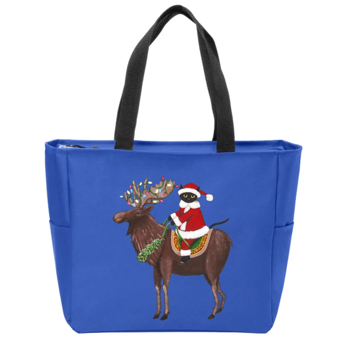 Santa Cat Light Gorgeous Reindeer Cat Lover Cute Gift Zip Tote Bag