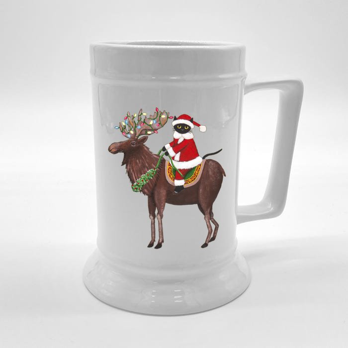 Santa Cat Light Gorgeous Reindeer Cat Lover Cute Gift Front & Back Beer Stein