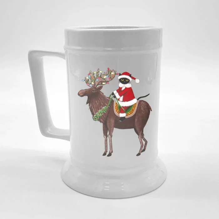 Santa Cat Light Gorgeous Reindeer Cat Lover Cute Gift Front & Back Beer Stein