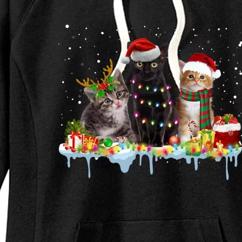 Santa Cat Light Gorgeous Reindeer Pajama Christmas Cat Lover Cute Gift Women's Fleece Hoodie