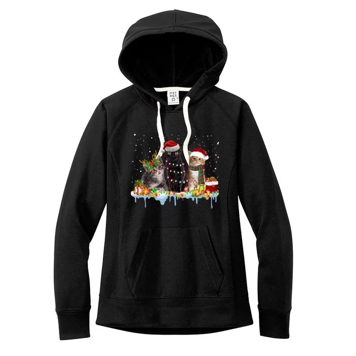 Santa Cat Light Gorgeous Reindeer Pajama Christmas Cat Lover Cute Gift Women's Fleece Hoodie