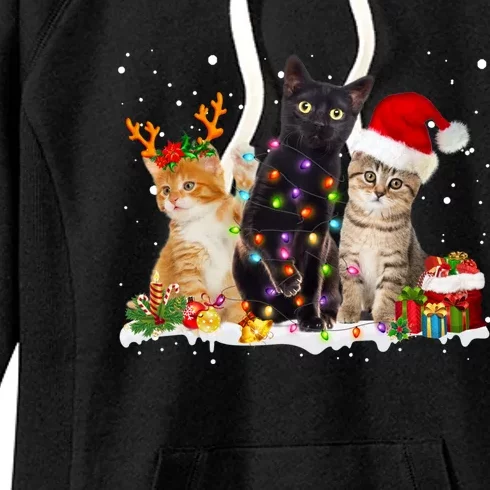 Santa Cat Light Gorgeous Reindeer Pajama Christmas Cat Lover Gift Women's Fleece Hoodie