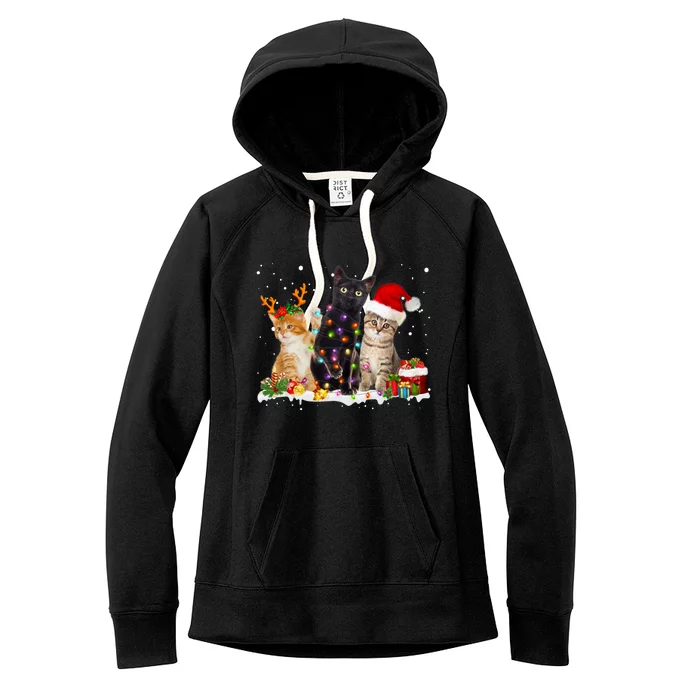 Santa Cat Light Gorgeous Reindeer Pajama Christmas Cat Lover Gift Women's Fleece Hoodie