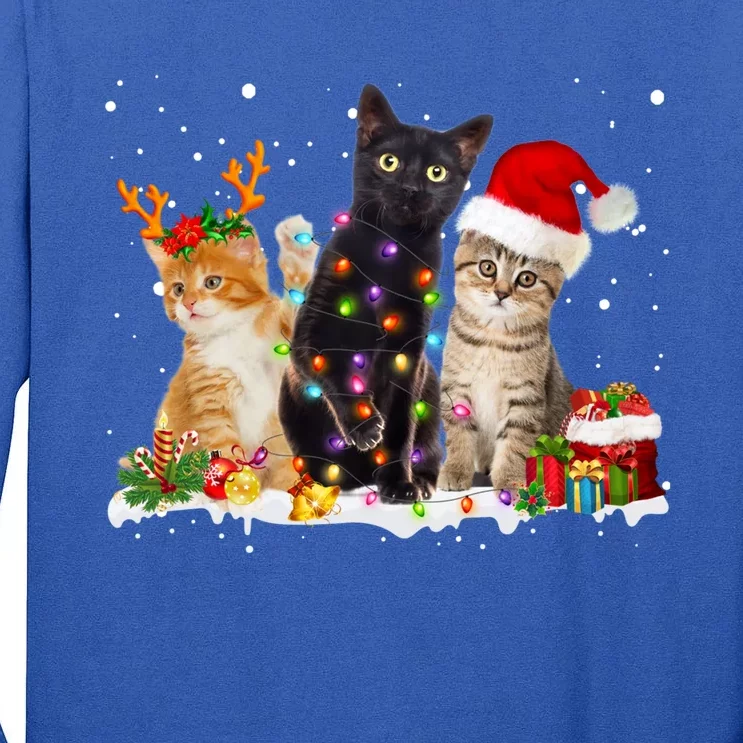 Santa Cat Light Gorgeous Reindeer Pajama Christmas Cat Lover Gift Tall Long Sleeve T-Shirt