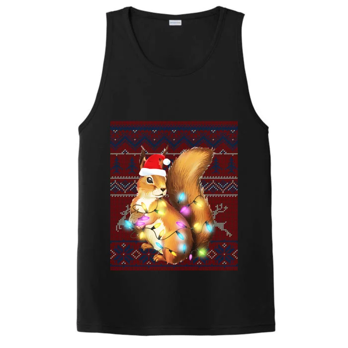 Squirrel Christmas Lights Ugly Sweater Squirrel Lover Gift Performance Tank