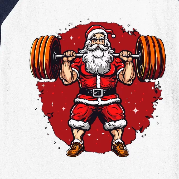 Santa Claus Loves Lifting Weights Baseball Sleeve Shirt