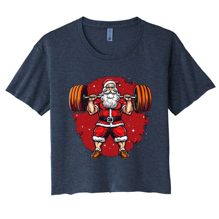 Santa Claus Loves Lifting Weights Women's Crop Top Tee