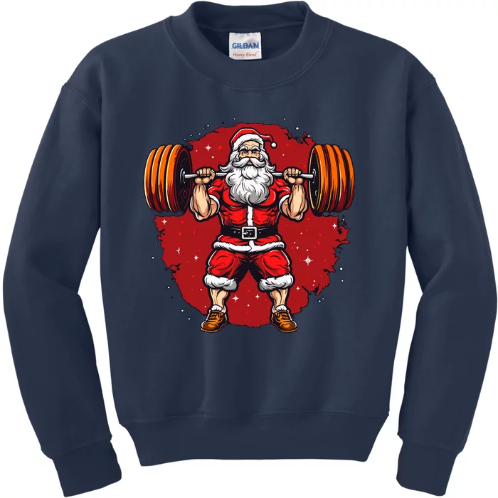 Santa Claus Loves Lifting Weights Kids Sweatshirt