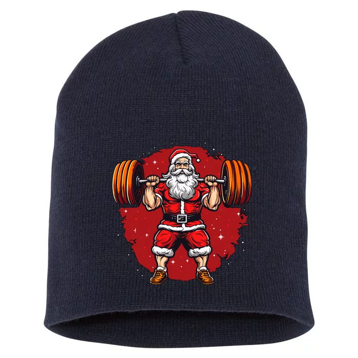 Santa Claus Loves Lifting Weights Short Acrylic Beanie